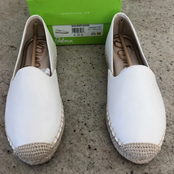 NWT Sam Edelman Keshia White Leather Espadrille Loafers Sz 6.5 M - Picture 5 of 9